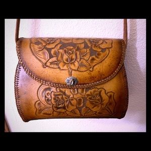 Flower child, vintage tooled leather purse purse
